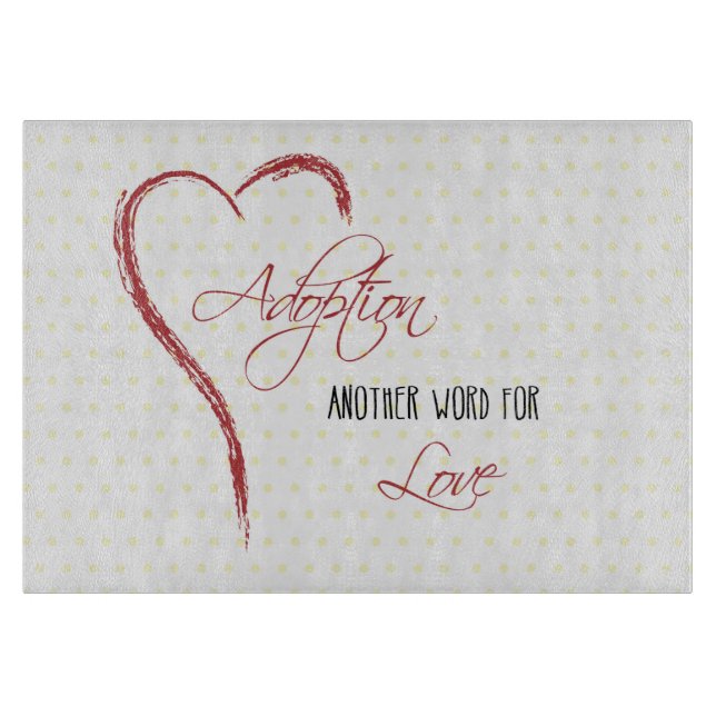 Tabla De Cortar Adopción, puntos amarillos con corazón rojo (Anverso)