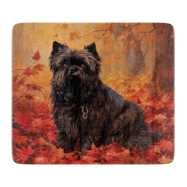 Tabla De Cortar Affenpinscher en hojas de otoño se inspira (Anverso)