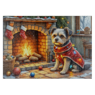 Tabla De Cortar Affenpinscher Sentado Chimenea Luces de Navidad