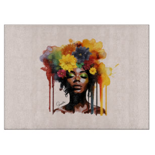 Tabla De Cortar Afroamericana con pelo floral afro