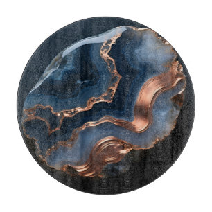 Tabla De Cortar Ágata con bandas de cobre azul vista de cerca
