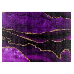 Tabla De Cortar Agata Purpura y Dorada de Lujo