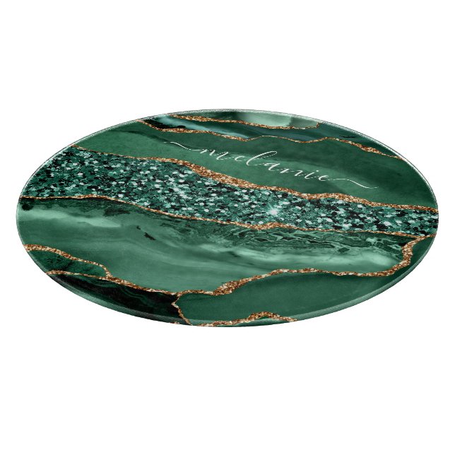 Tabla De Cortar Agate Green Gold Marble Your Name Cutting Board (Borde)