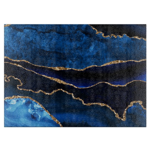 Tabla De Cortar Agate Purpurina azul y oro de lujo (Anverso)