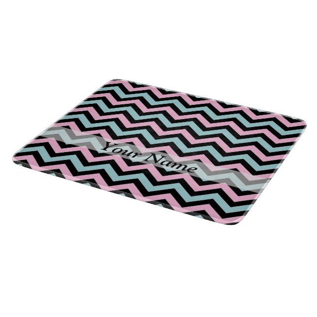 Tabla De Cortar Agua rosa y chevron negro (Borde)