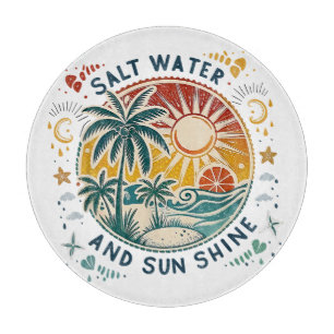 Tabla De Cortar Agua Salada y Brillo Solar Playa Tropical Vintage