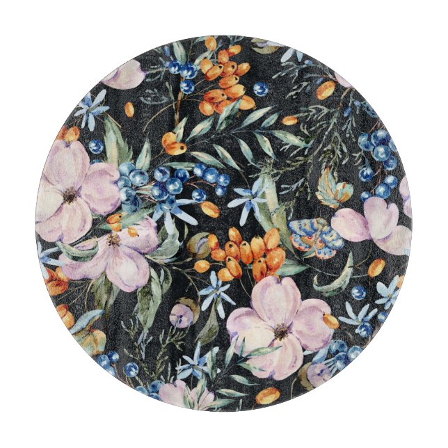 Tabla De Cortar Agua suave: bayas florales rosas (Anverso)