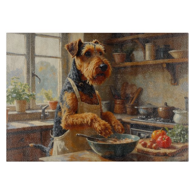 Tabla De Cortar Airedale Terrier Cooking in Kitchen (Anverso)