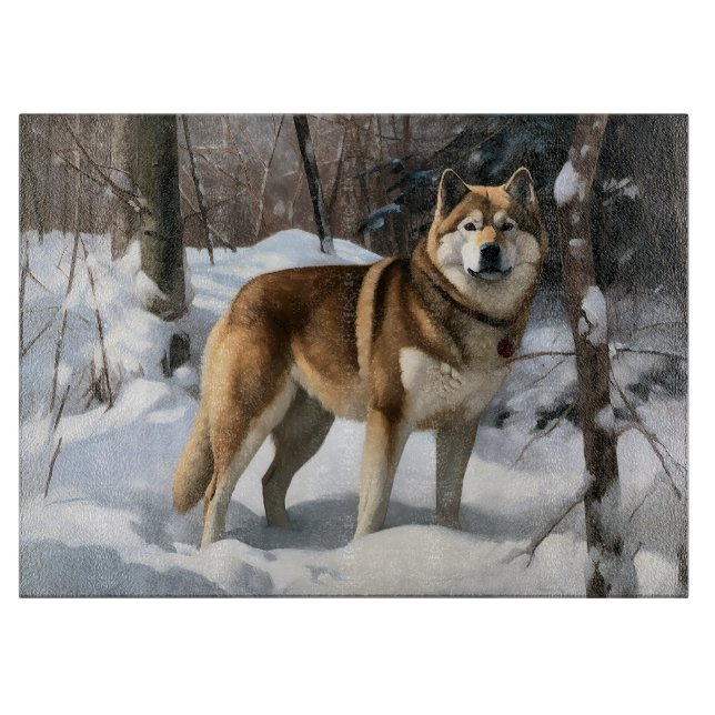 Tabla De Cortar Akita Deja que nieve Navidad (Anverso)