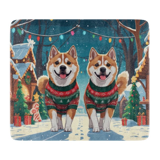 Tabla De Cortar Akita Dogs Christmas Snow Holiday (Anverso)
