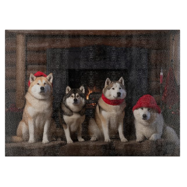 Tabla De Cortar Akita por los Navidades de la chimenea (Anverso)