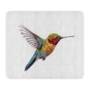 Tabla De Cortar Alas arcoiris: Vibrante arte de Hummingbird
