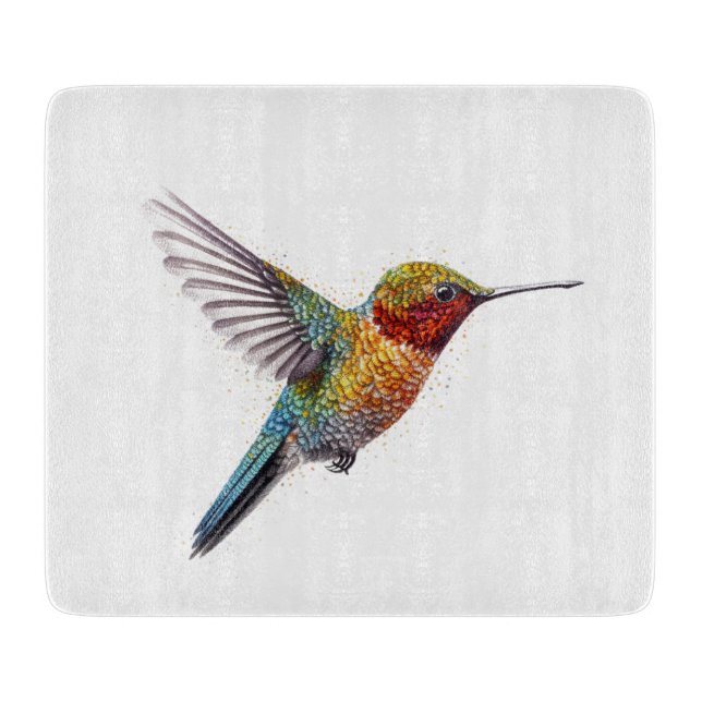 Tabla De Cortar Alas arcoiris: Vibrante arte de Hummingbird (Anverso)