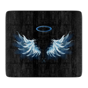 Tabla De Cortar Alas del Ángel Azul brillante sobre fondo negro