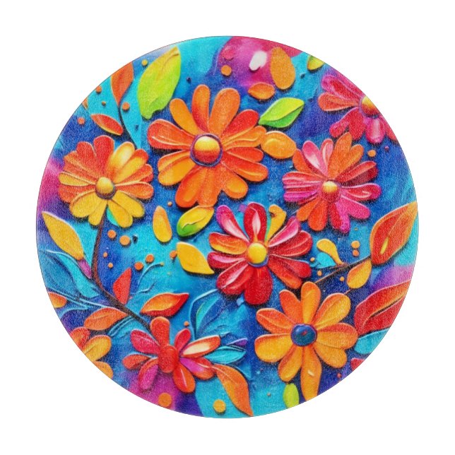 Tabla De Cortar Alegre Pintura Floral (Anverso)