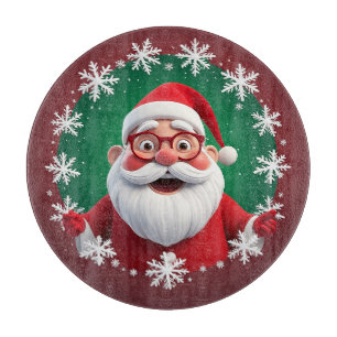 Tabla De Cortar Alegre Santa Claus rodeado de copos de nieve