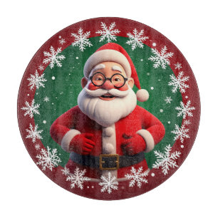 Tabla De Cortar Alegre Santa Claus rodeado de copos de nieve