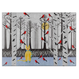 Tabla De Cortar Alegría de invierno - Gato con cardenales de Birch