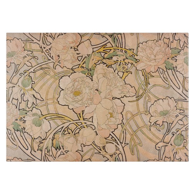 Tabla De Cortar Alfonse Mucha Art Nouveau Peonies (Anverso)