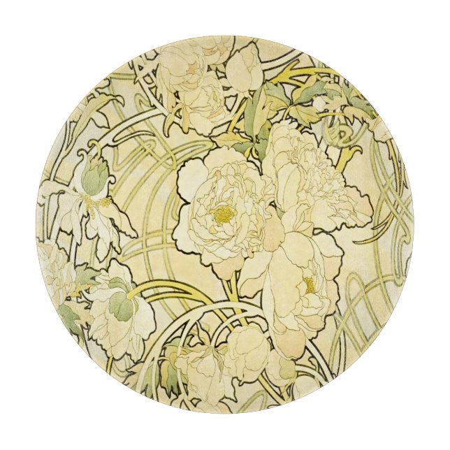 Tabla De Cortar Alfonse Mucha Art Nouveau Peonies Botanical Art (Anverso)