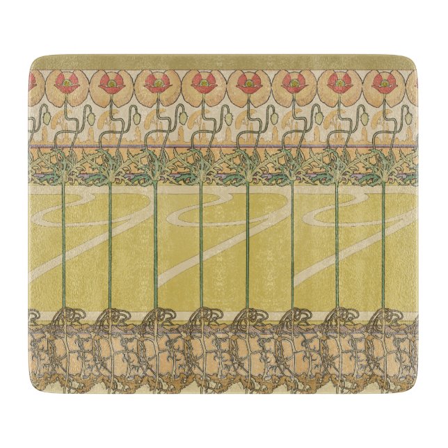 Tabla De Cortar Alfonse Mucha Poppies Art Nouveau Floral Wallpaper (Anverso)