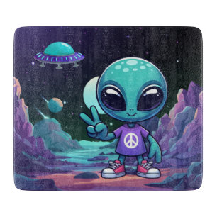 Tabla De Cortar Alien y barco espacial por la paz
