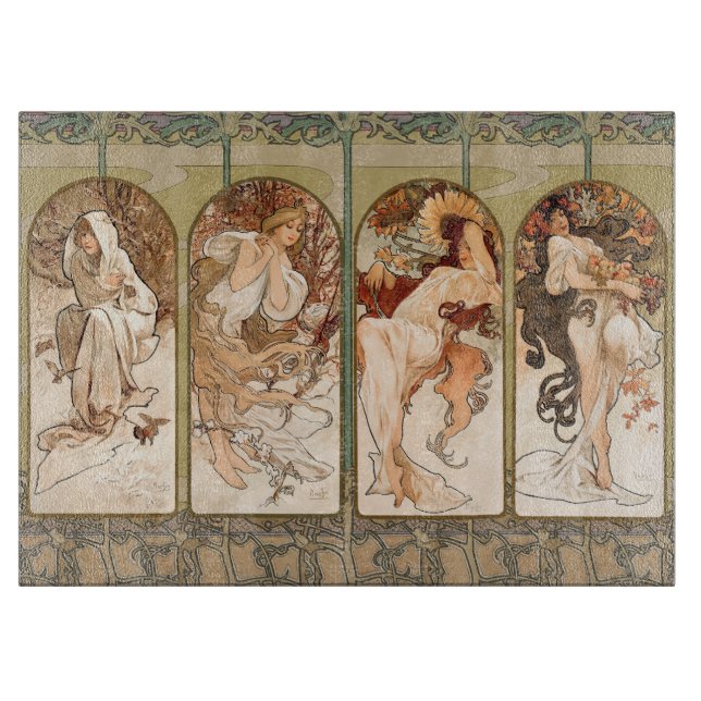 Tabla De Cortar Alphonse Mucha Four Seasons 1897 Art Nouveau Panel (Anverso)