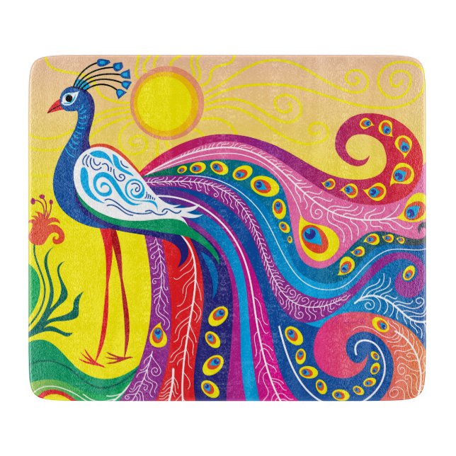 Tabla De Cortar Amanecer de Pavo Real (Anverso)