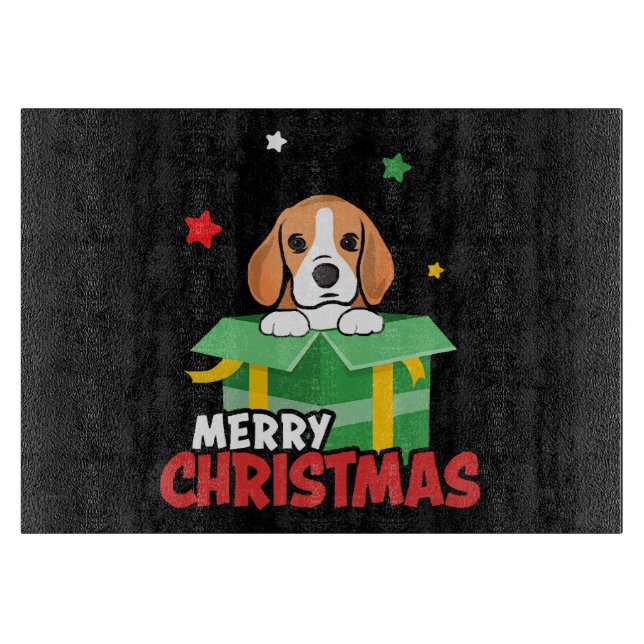 Tabla De Cortar Amantes de Beagle Santa Perro Navidad Xmas  (Anverso)