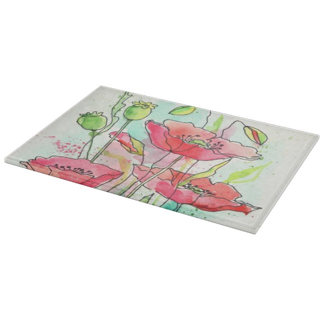 Tabla De Cortar Amapolas pintadas de la acuarela (Borde)