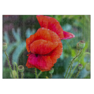 Tabla De Cortar Amapolas rojas de cristal