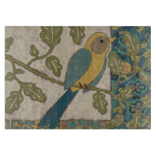 Tabla De Cortar Amarillo y pájaro azul verde azulado encaramados
