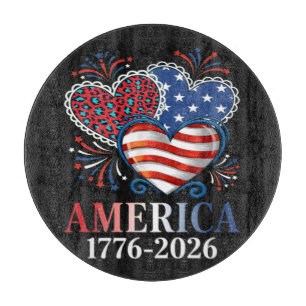 Tabla De Cortar América Corazones 1776-2026 Patriótico