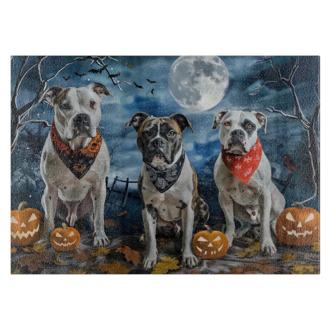 Tabla De Cortar American Staffordshire Halloween Spooky (Anverso)