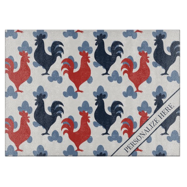 Tabla De Cortar Americana Folk Art Roosters – Rustic Farm Pattern (Anverso)