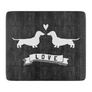 Tabla De Cortar Amor de Dachshunds - Siluetas de perros con corazó