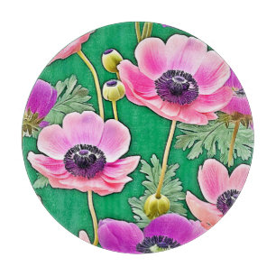 Tabla De Cortar Anémones morados rosados