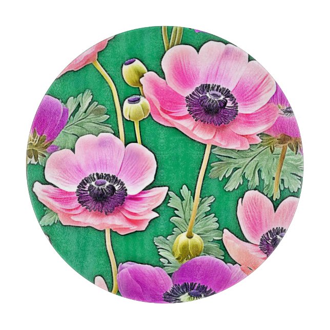 Tabla De Cortar Anémones morados rosados (Anverso)
