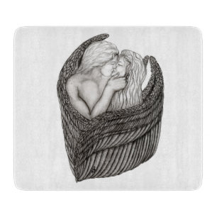Tabla De Cortar Angels Kissing , diseño en blanco y negro