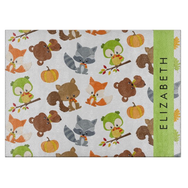 Tabla De Cortar Animales de Woodland, Animales Forestales, Tu Nomb (Anverso)