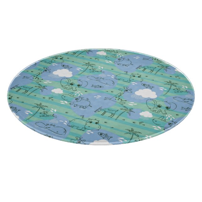 Tabla De Cortar Animales lindos que juegan con agua 3 (Borde)