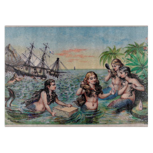 Tabla De Cortar Antigua nave del tesoro de sirenas victorianas vin