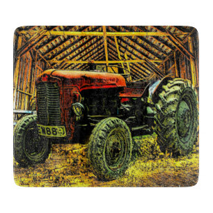 Tabla De Cortar Antiguo Tractor Rojo Rústico Barn