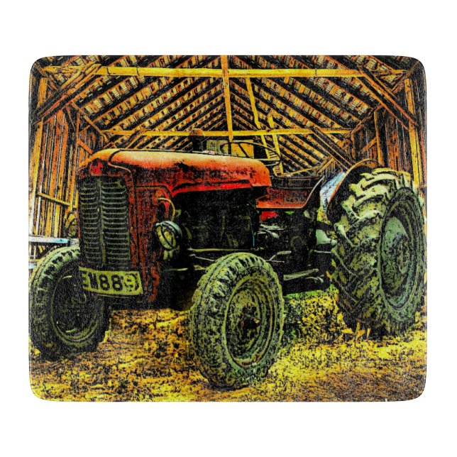Tabla De Cortar Antiguo Tractor Rojo Rústico Barn (Anverso)
