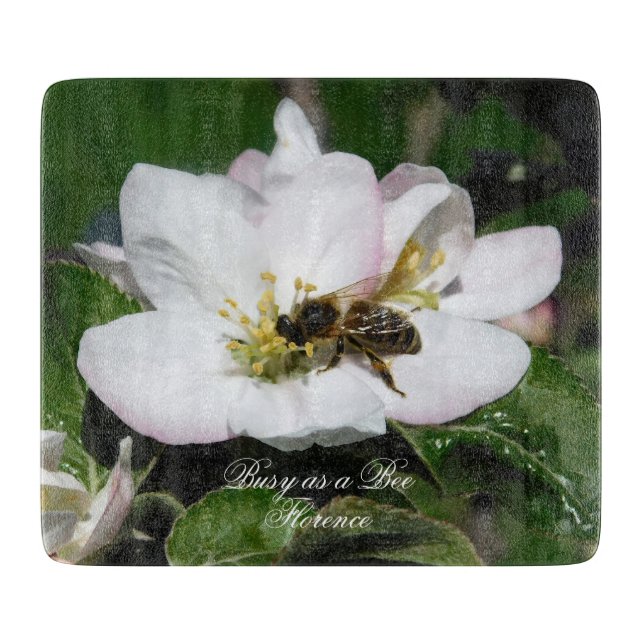 Tabla De Cortar Apple Blossom & Bee Macro Photo | Cutting Board (Anverso)