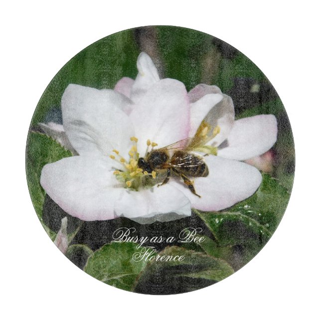 Tabla De Cortar Apple Blossom & Bee Macro Photo | Cutting Board (Anverso)