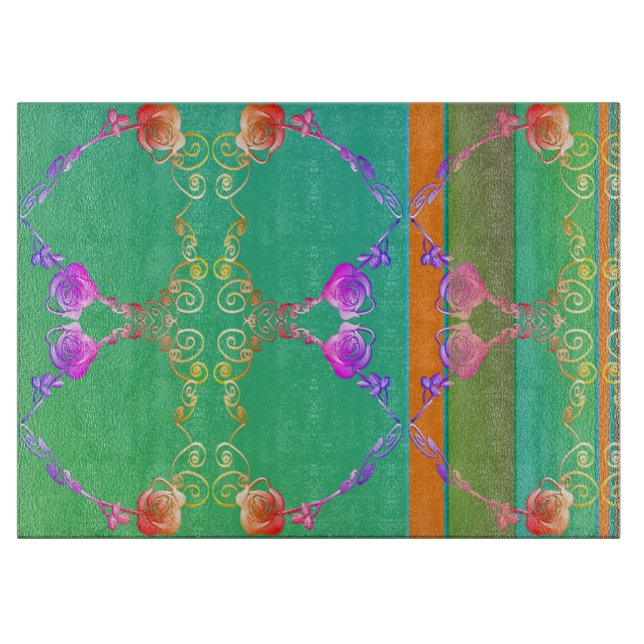 Tabla De Cortar Apricot de corazón Rosa y placa de corte verde (Anverso)