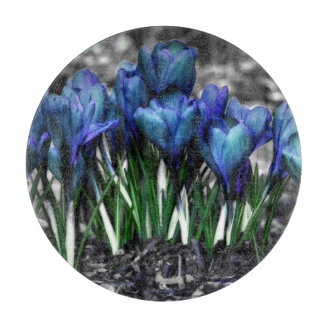 Tabla De Cortar Aqua Blue Crocus Blooms (Anverso)