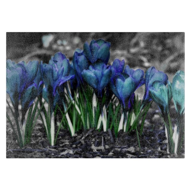 Tabla De Cortar Aqua Blue Crocus Blooms (Anverso)