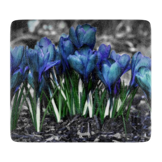 Tabla De Cortar Aqua Blue Crocus Blooms (Anverso)